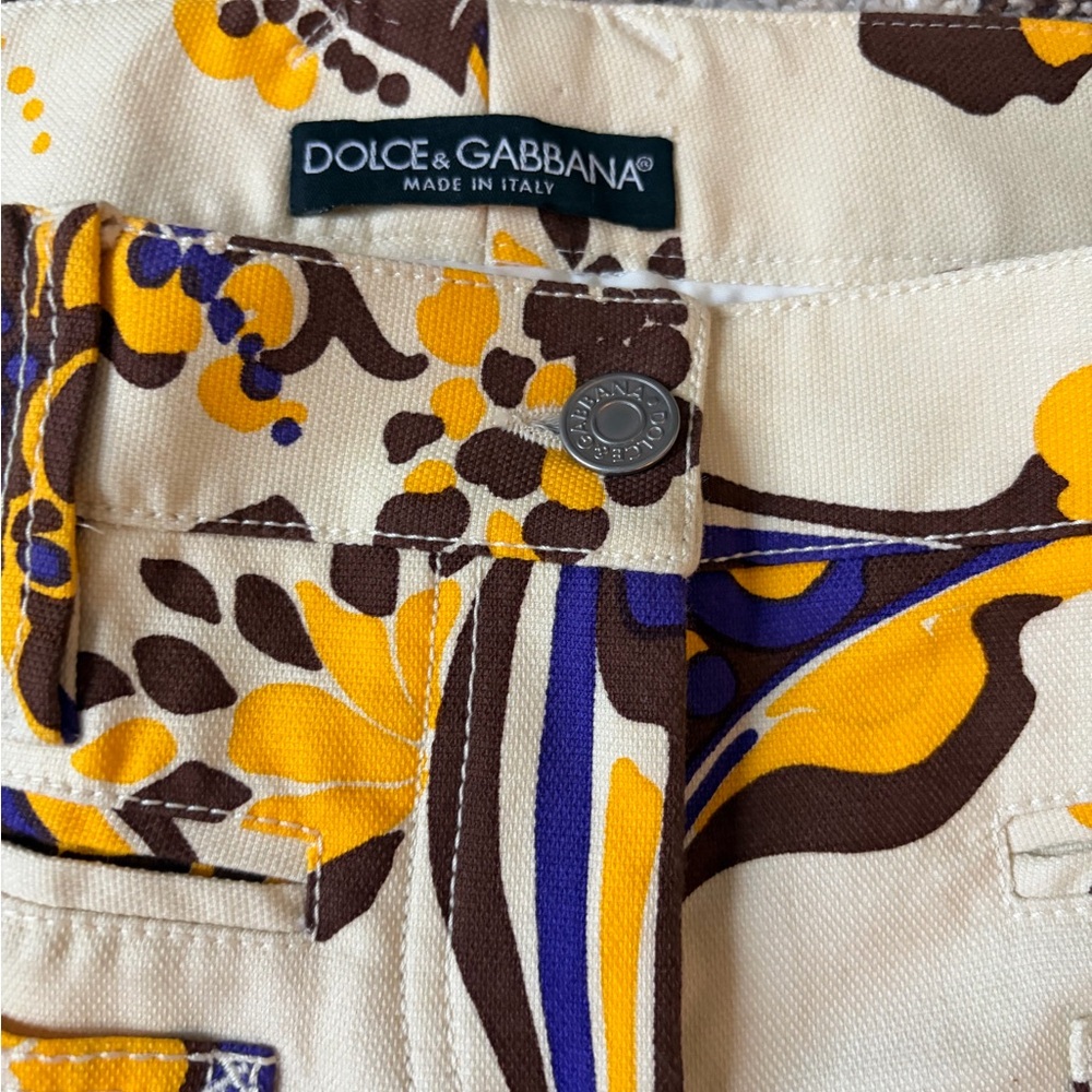 Dolce & Gabbana Cream Trousers with Blue & Yellow Floral Print